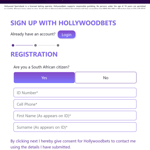 Hollywoodbets Registrierung für südafrikanische Staatsbürger